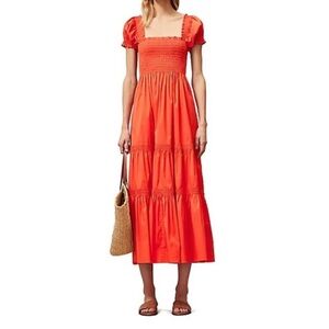 Tory Burch Smocked Midi Dress Poppy Red